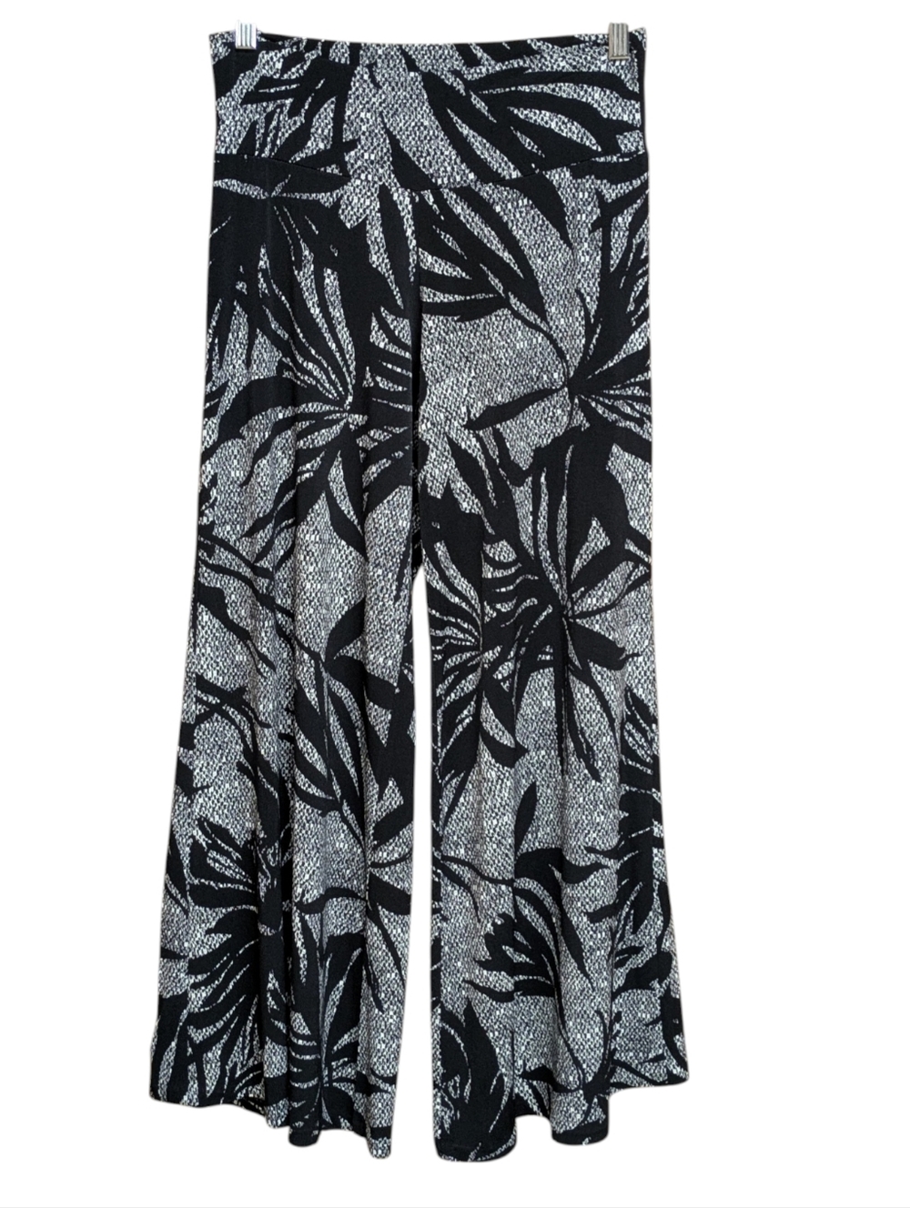 Clara Sun Woo Black Palm Print Wide Leg Crop Pants Size Medium - Picture 5 of 5